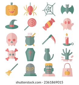 Halloween icons set or logo with flat style
