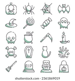 Halloween icons set or logo with outline dual tone color style
