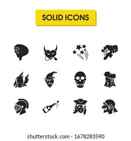 Halloween icons set with mad clown, evil heart and skull elements. Set of halloween icons and archangel concept. Editable vector elements for logo app UI design.