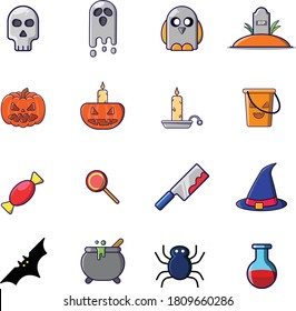 halloween icons set for night 