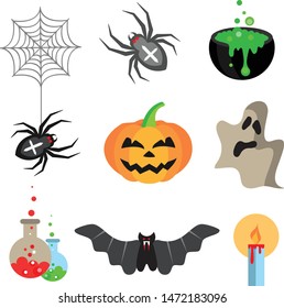 Halloween icons set on a white background. Vector illustration 