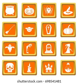 Halloween icons set in orange color isolated vector illustration for web and any design