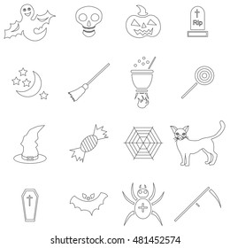 Halloween icons set in outline style. Halloween holiday elements set collection vector illustration