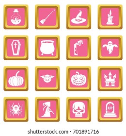 Halloween icons set in pink color isolated vector illustration for web and any design