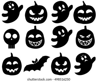 Halloween icons set, pumpkin, ghosts