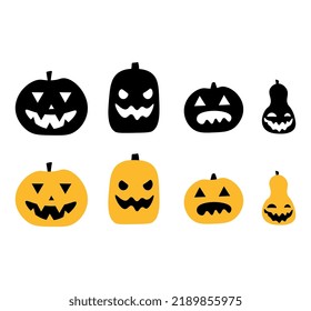 Halloween icons set. Pumpkins with carved eyes and mouths. Vector.