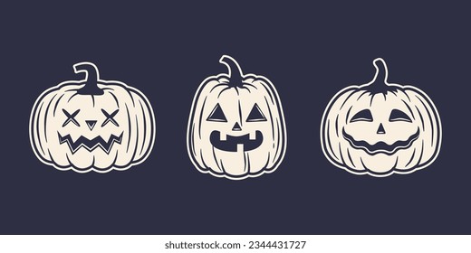 Halloween icons set. Halloween pumpkins icons isolated on black background. Vector illustration