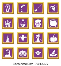 Halloween icons set in purple color isolated vector illustration for web and any design