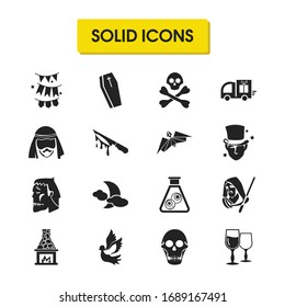 Halloween icons set with scary flask, skull and magician elements. Set of halloween icons and muslim concept. Editable vector elements for logo app UI design.