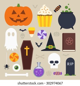 Halloween icons set, simple flat design
