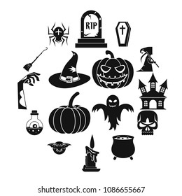 Halloween icons set in simple style. Halloween elements set collection vector illustration