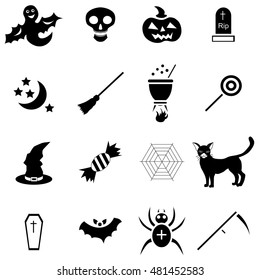 Halloween icons set in simple style. Halloween holiday elements set collection vector illustration