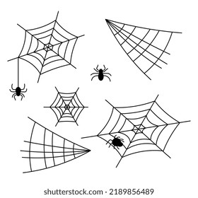 Halloween-Symbole gesetzt. Spinnennetz. Vektorgrafik.