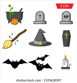 Halloween icons set symbol isolated on background.
