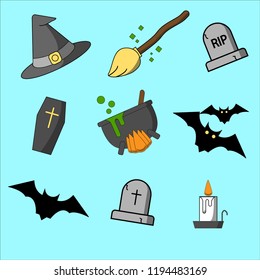 Halloween icons set symbol isolated on background.