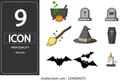 Halloween icons set symbol isolated on background.
