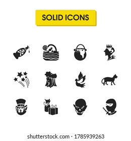 Halloween icons set with traditional hawaiian, cat and poison elements. Set of halloween icons and hawaiian girl concept. Editable vector elements for logo app UI design.