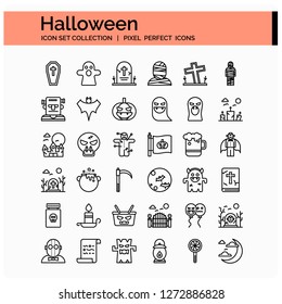 Halloween Icons Set. UI Pixel Perfect Well-crafted Vector Thin Line Icons. The illustrations are a vector.