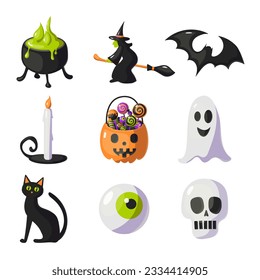 Halloween icons set, vector flat illustration