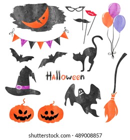 Halloween icons set. Vector holiday party collection of elements for design.