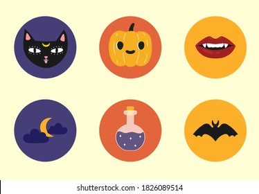 Halloween icons set. Vector illustration suitable for social media stories and packaging.