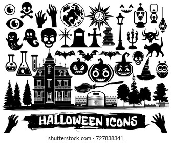 Halloween icons set. Vector illustration