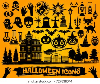 Halloween icons set. Vector illustration
