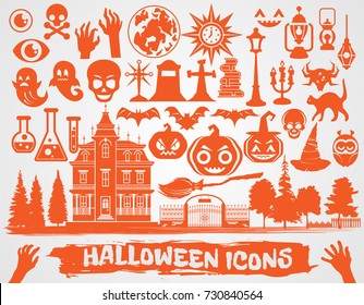 Halloween icons set. Vector illustration