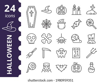 Halloween icons set. Vector outline symbols collection.