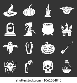 Halloween icons set vector white isolated on grey background 