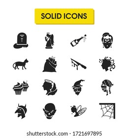 Halloween icons set with zombie boy, bloody knife and fairy elements. Set of halloween icons and rip concept. Editable vector elements for logo app UI design.