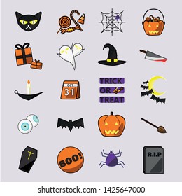 Halloween icons set,color outline symbol, Vector and illustration