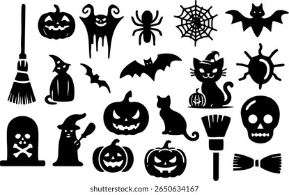 halloween icons sets in black and white