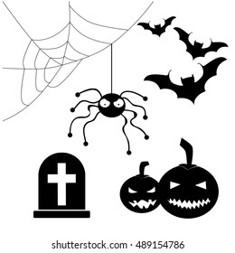 Halloween icons. Silhouette flat design vector illustration