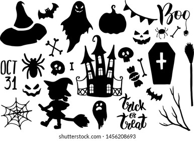 Halloween icons silhouettes. Halloween icons. Vintage texture effect. Happy Halloween. Vector