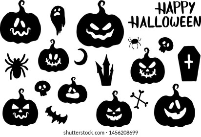 Halloween icons silhouettes. Halloween icons. Vintage texture effect. Happy Halloween. Vector