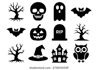 Ícones de Halloween criaturas assustadoras e objetos assustadores