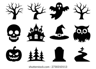 Iconos de Halloween espeluznantes criaturas y objetos fantasma
