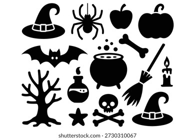 Halloween Icons gruselige Objekte Sammlung Hexe Hut