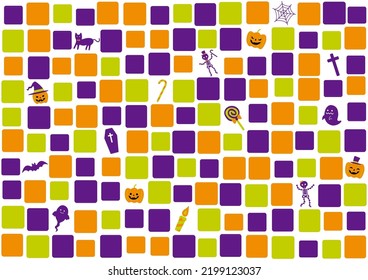 Halloween icons and square pattern background