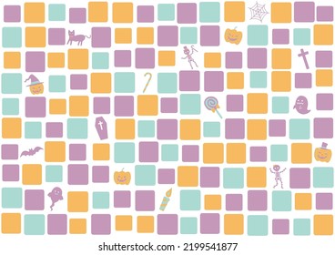 Halloween icons and square pattern background