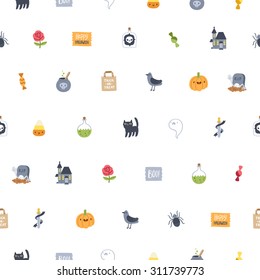 Halloween icons super seamless pattern on white background