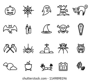 Halloween icons: thin monochrome icon set, black and white kit