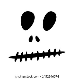 Halloween icons: thin monochrome icon set, black and white kit. Creepy and funny jack face, bat, lettering.
