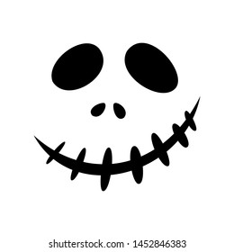 Halloween icons: thin monochrome icon set, black and white kit. Creepy and funny jack face, bat, lettering.