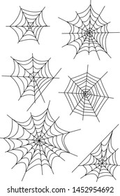 Halloween icons: thin monochrome icon set, black and white kit. Creepy and funny jack face, bat, lettering, spider web.