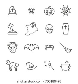 Halloween Icons: Thin Monochrome Icon Set, Black And White Kit