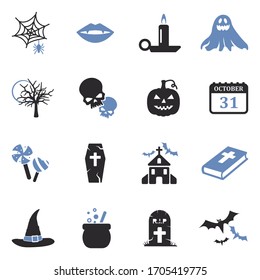 Halloween Icons. Two Tone Flat Design. Vector Illustration.