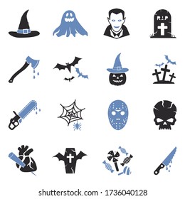 Iconos de Halloween. Diseño Plano De Dos Tonos. Ilustración vectorial.