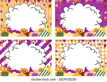Iconos de Halloween y fondo de varios patrones    stripe,dot,gingham check